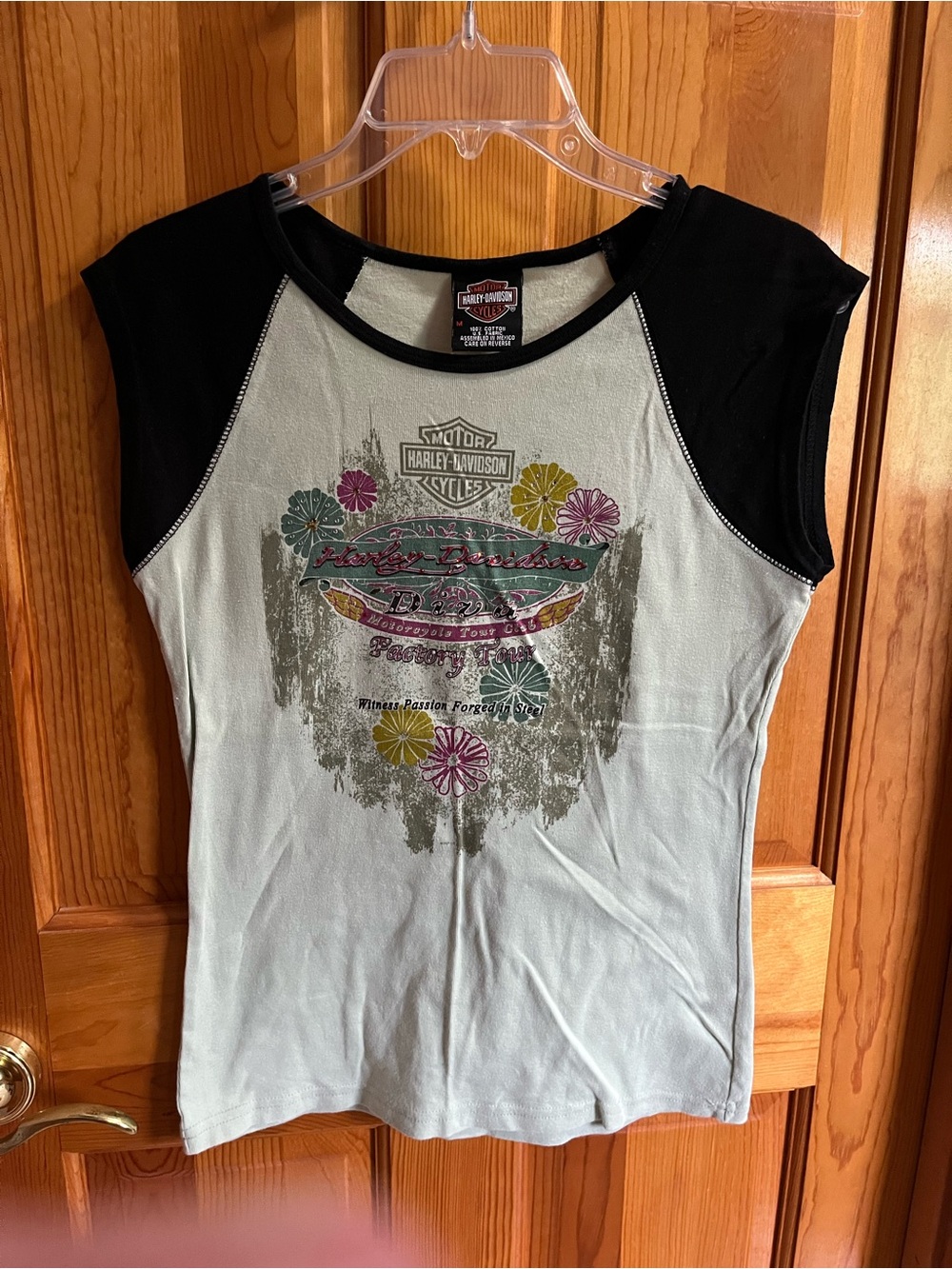 Harley-Davidson Black & Light Green Raglan Floral Graphic Tee with Bling